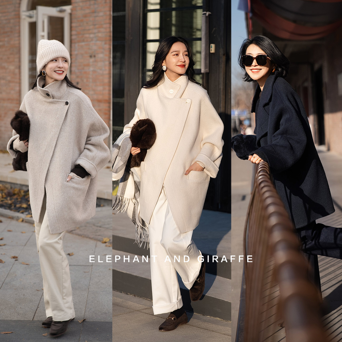 大象和长颈鹿 东方式优雅新西兰Baby Alpaca立领羊驼毛大衣512110