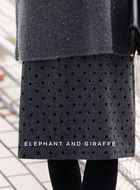 大象和长颈鹿 午后甜点 植绒波点羊毛混纺半裙打破冬日沉闷511302