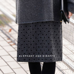 大象和长颈鹿 午后甜点 植绒波点羊毛混纺半裙打破冬日沉闷511302