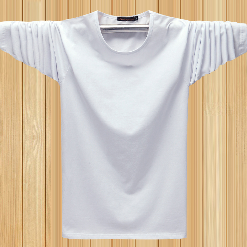 春秋宽松长袖t恤男纯棉圆领纯色