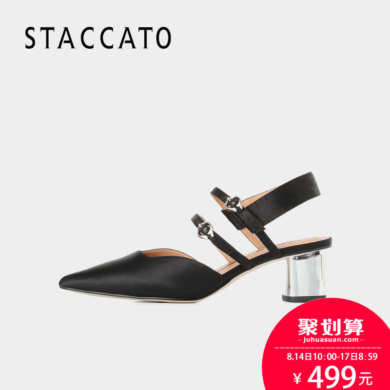 9YD20AH8春季粗中跟女凉鞋时尚尖头女鞋2018思加图STACCATO