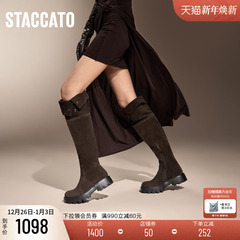 思加图新款衣领靴骑士靴过膝靴超长靴复古女靴子EGB37DC4