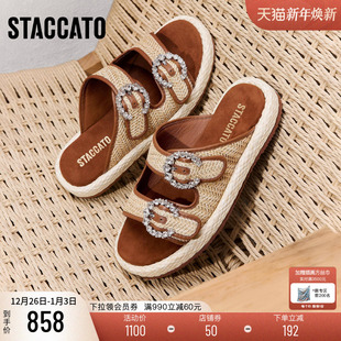 一字拖厚底外穿女鞋 凉拖鞋 EF005BT5 复古勃肯鞋 思加图2025新款