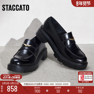 思加图新款小金鹭爵士乐福鞋厚底增高JK小皮鞋女EGB03AA5