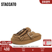 女鞋 思加图新款 F2510CH5 袋鼠鞋 厚底增高凉拖鞋 复古元 气勃肯鞋