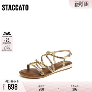 女凉鞋 思加图新款 外穿凉鞋 平底鞋 9JI71BL5 仙女风罗马凉鞋