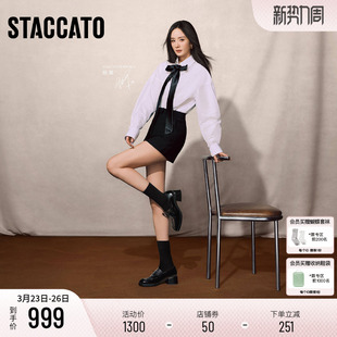 单鞋 杨幂同款 增高黑色jk小皮鞋 小珍妮英伦风复古乐福鞋 思加图新款