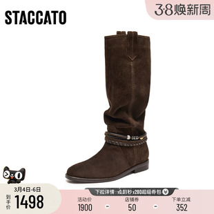 [定制小码32/大码41胖瘦脚]思加图冬西部牛仔长靴女EIL02DG5A