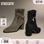 思加图新款 靴气质通勤女靴EYJ06DD4 沙丘恋人高跟短靴时装