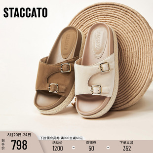 H2265BT5 思加图2025夏季 新款 复古勃肯鞋 厚底增高一字拖外穿女凉鞋