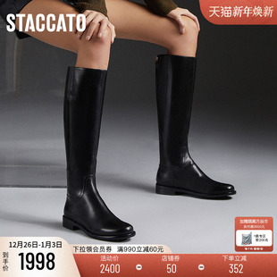 思加图新款 骑士靴显瘦高筒靴加绒皮靴女复古长靴Q9301DG3