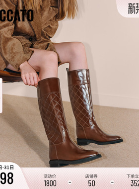 思加图冬季新款英伦风骑士靴长靴高筒靴时装靴女靴子Z0522DG5