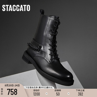 思加图冬季 靴女EOQ13DZ3 新款 英伦风增高加绒马丁靴中筒靴时装