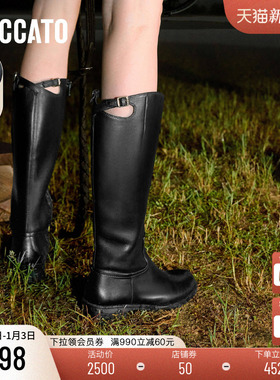 思加图2025冬季新款蝴蝶骑士长靴高筒靴时装靴加绒女靴EIF04DG5