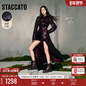 杨幂同款 思加图新款 荒野玫瑰英伦风厚底加绒马丁靴女EGB38DZ5