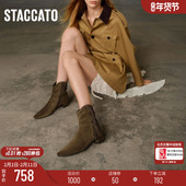 思加图新款 西部恋曲复古西部牛仔靴粗跟时装 靴女9W005DD4