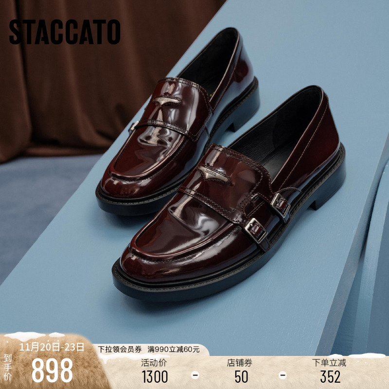 思加图圆舞海鸥英伦风粗跟乐福鞋