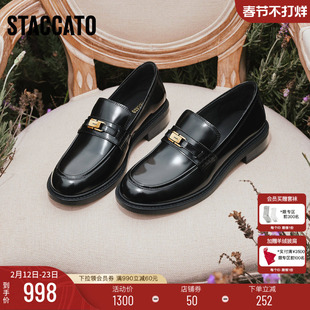 思加图2026新款小金砖爵士乐福鞋英伦风一脚蹬小皮鞋女鞋9UL21AA6