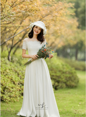 Nomeives原创【秋瑟密语】复古森系旅拍轻婚纱韩式蕾丝出门纱婚礼