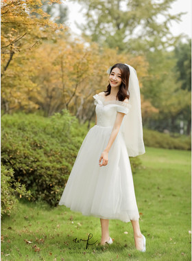 Nomeives原创【莉娜】文艺复古短款轻婚纱旅拍轻纱简约出门纱