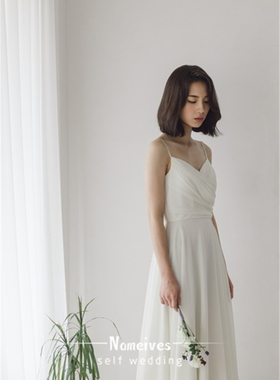 【青鸢】夏新款复古简约轻婚纱海边沙滩旅拍婚纱吊带小清新轻婚纱