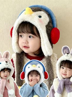 带耳暖的企鹅加厚毛绒围巾一体帽d3438【鹿儿岛】