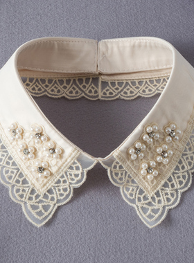 TMP-197复古蕾丝假领子女手工钉珠衬衣领春秋冬百搭毛衣装饰领韩