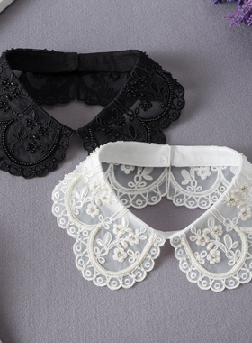 TMP-154减龄娃娃领假领子女欧根纱绣花假衣领重工钉珠