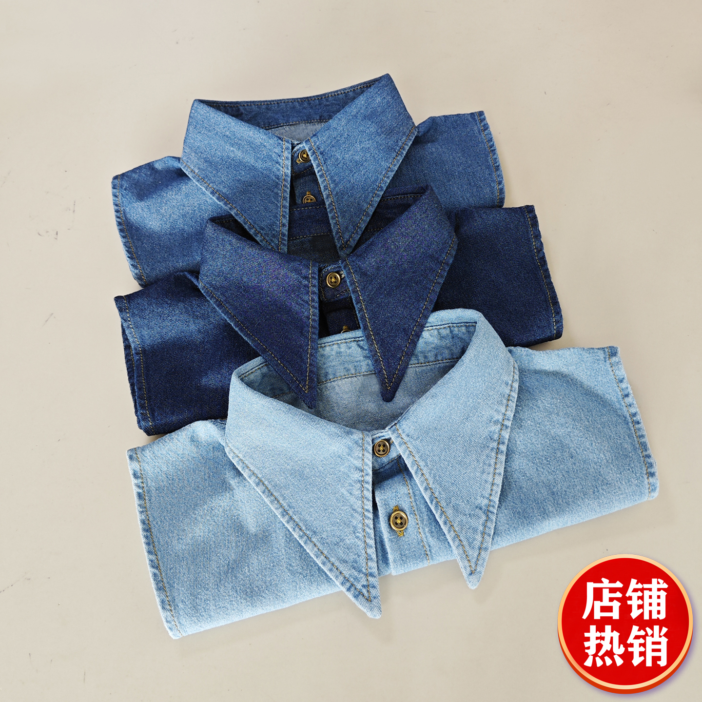 新秋冬牛仔大尖角假领子衬衫领子女百搭配毛衣内搭减龄装饰假衣领