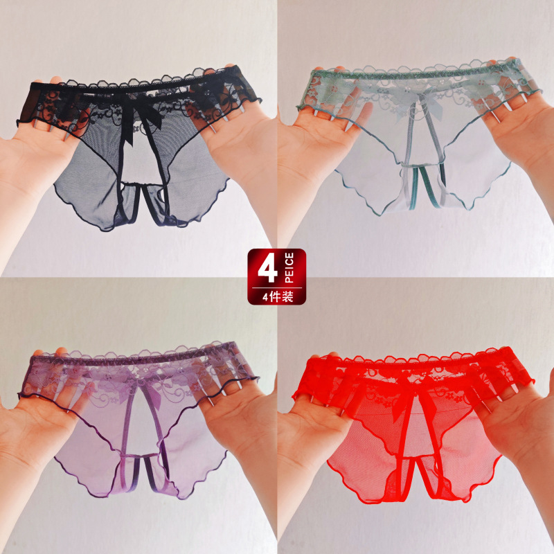 工厂货源大码性感内裤女蕾丝透明镂空时尚无痕透气三角裤火辣