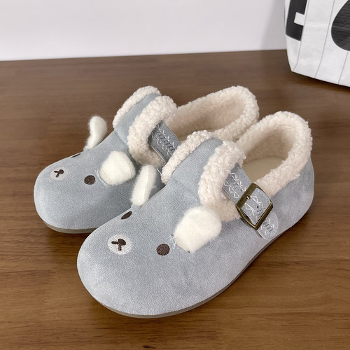 毛毛勃肯鞋毛绒冬季加绒保暖加厚可爱兔子新款学生包头一脚蹬棉鞋