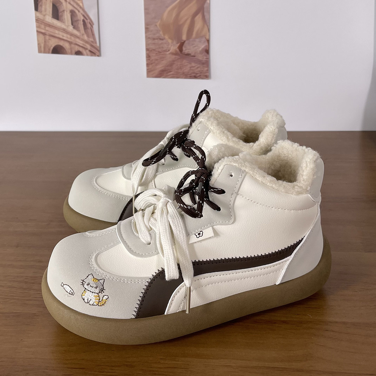 猫咪小白鞋~高帮冬季板鞋可爱韩版女生加绒加厚保暖休闲小白鞋女,女鞋,休闲板鞋,淘宝优惠券,粉丝福利购,淘宝优惠卷