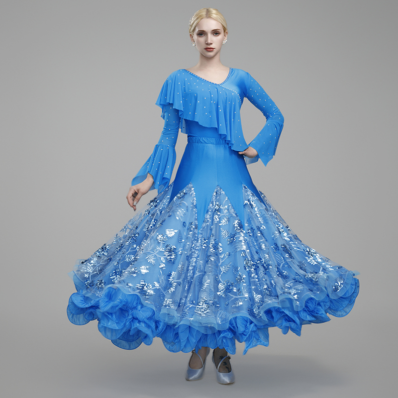 绣花新款国标舞半身裙广场舞摩登舞交谊舞大摆裙华尔兹比赛演出服