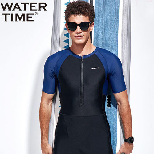 WaterTime泳衣男全身连体防晒男士防尴尬速干平角游泳裤游泳装备