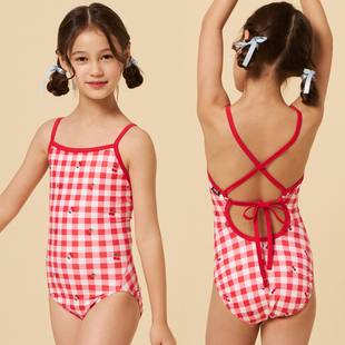 2025韩国代购 rally女童三角多色炫彩连体竞速泳衣 正品