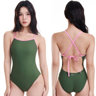 2025韩国SENTI韩国新款 高端显瘦半高开纯色游泳三角连体花色泳衣