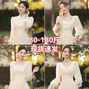 结婚姐妹服伴娘团礼服裙 伴娘服显瘦2025秋冬款 香槟色大码 胖mm长袖