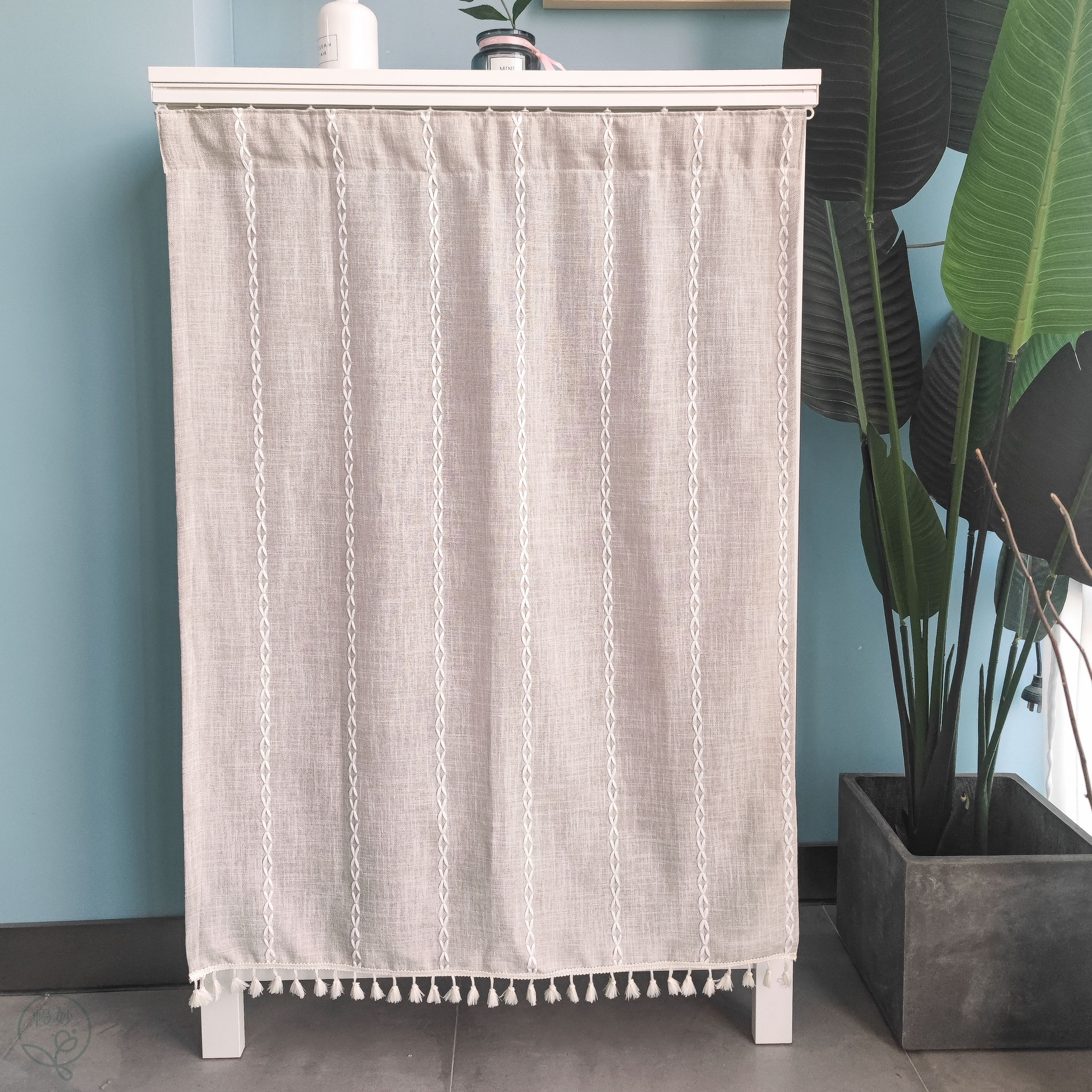 日机式棉柜子麻帘遮挡帘衣柜物防尘帘kpc送免杂打孔粘贴轨道洗衣