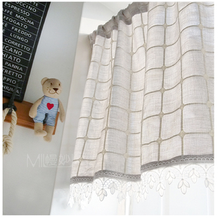 门帘棉麻格子日式百搭尺寸样式半帘咖啡帘厨房短帘隔断帘柜帘定制