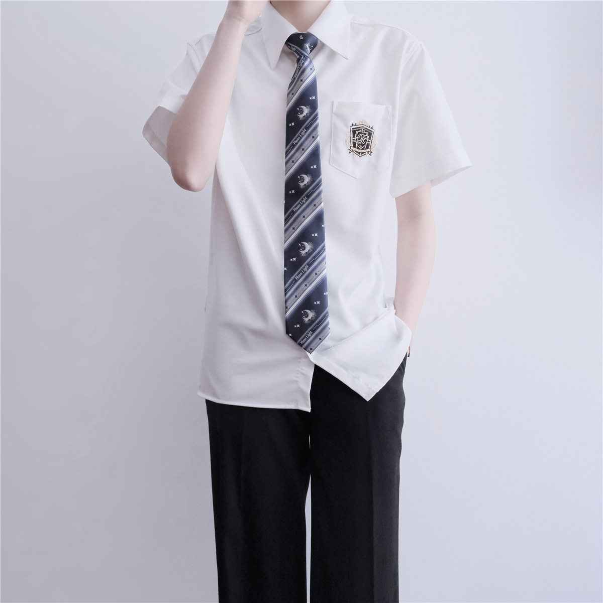 聿崎川 原创dk制服男款黑金刺绣衬衫 ins简约痞帅学生上衣衬衣