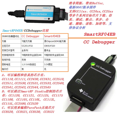 SmartRF04EB ,CC Debugger 仿真器，支持CC1110,cc2530,CC2540等