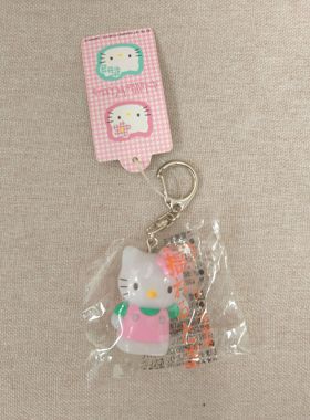 HelloKitty中古稀有1997年千鸟格系列粉色背带裤小灯挂件钥匙扣