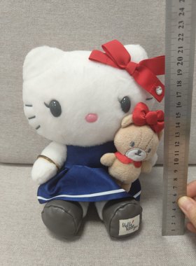 Hellokitty中古稀有USJ蓝裙子抱小熊kitty，手环氧化