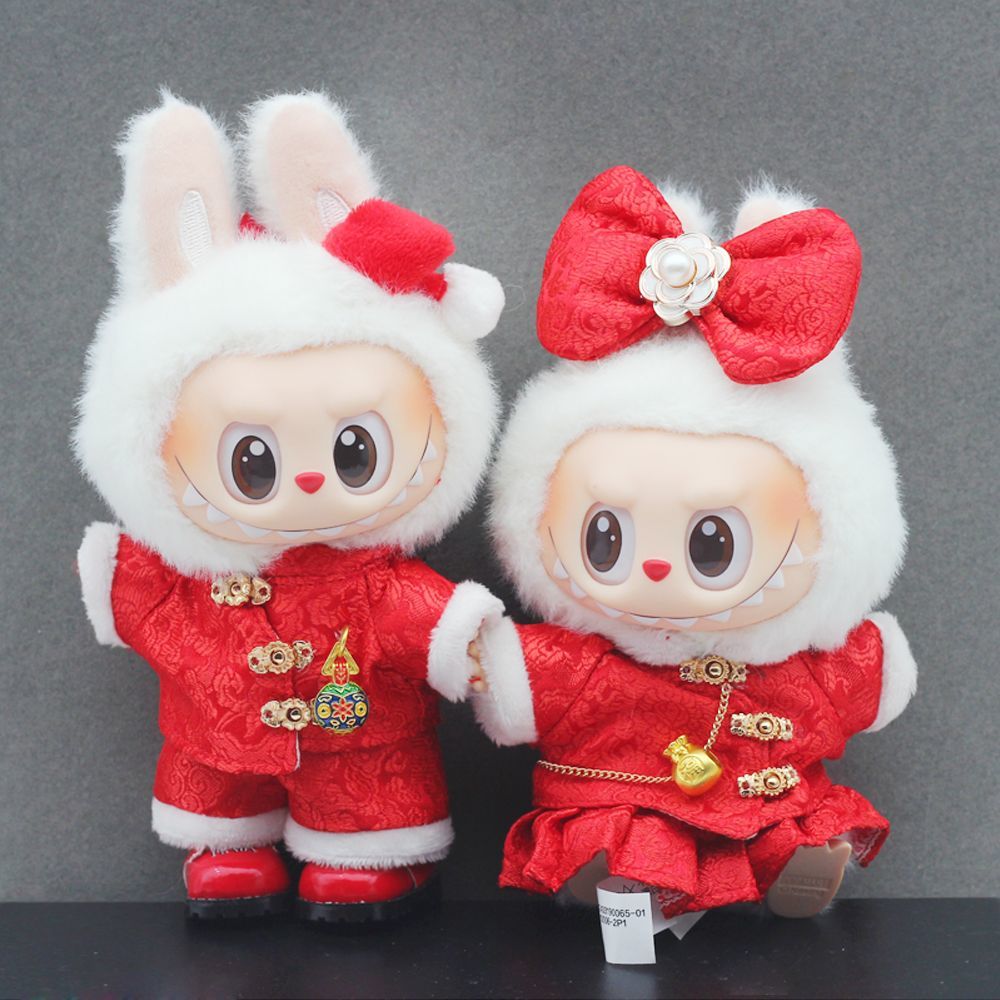 新年氛围感labubu  17cm娃娃娃衣红色小香风中国风换装衣服套装