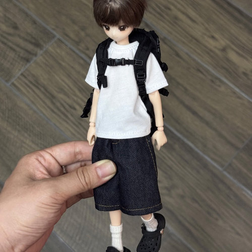 bjd娃衣ob22ob24azone特六阿巳男款便宜休闲风白T+牛仔短裤娃衣