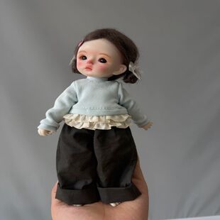 OB22小六分体娃衣套装浅蓝花边针织衫黑色阔腿裤6分bjd22娃用