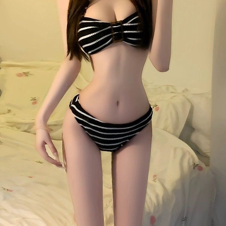 泳衣女高级感分体纯欲温泉度假抹胸条纹比基尼拍照泳装