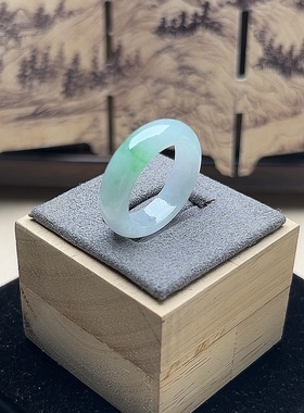 翠缘斋23圈号20.2mm内径天然翡翠戒指A货冰种飘绿指环戒指缅甸