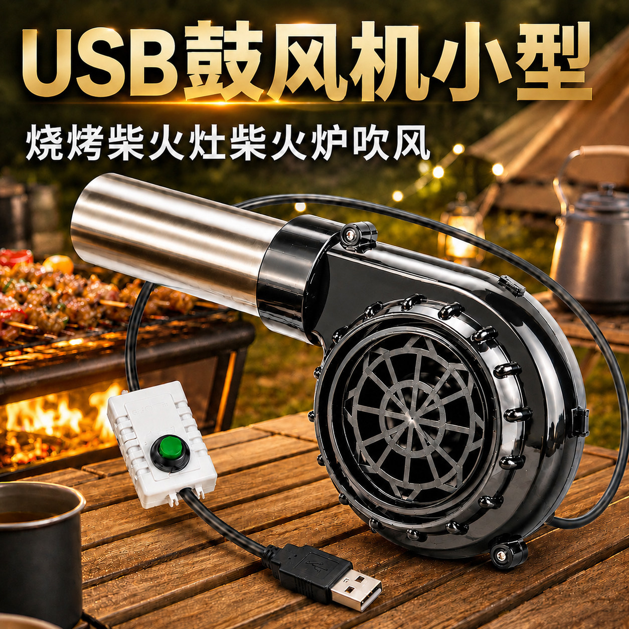 usb鼓风机烧烤专用吹风机小型户外手持迷你柴火灶炉木炭吹碳助燃