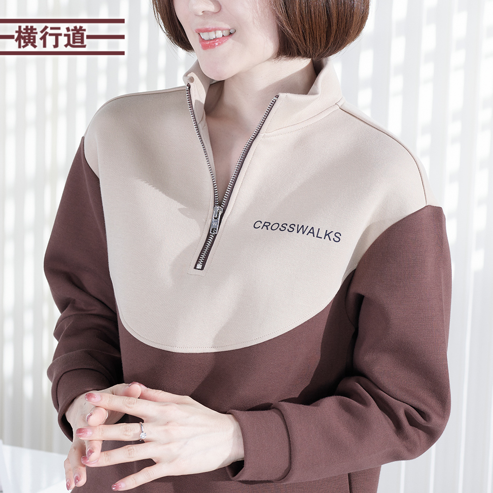 印花字母高领拉链半开宽松上衣